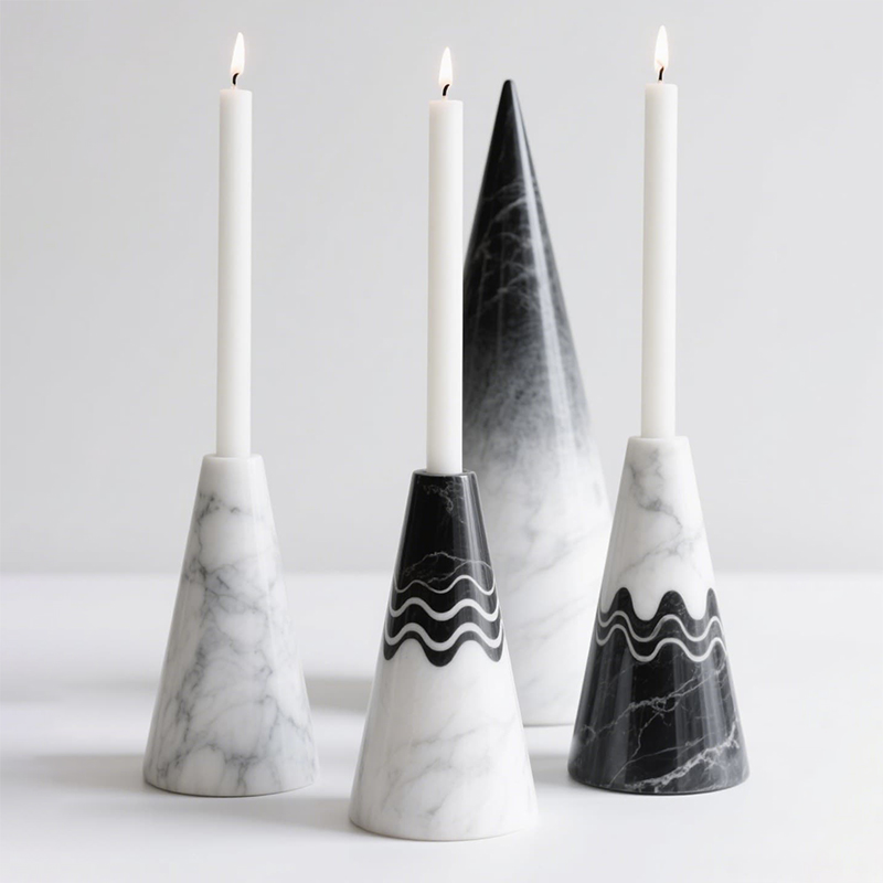 White Marble Taper Candle Holder