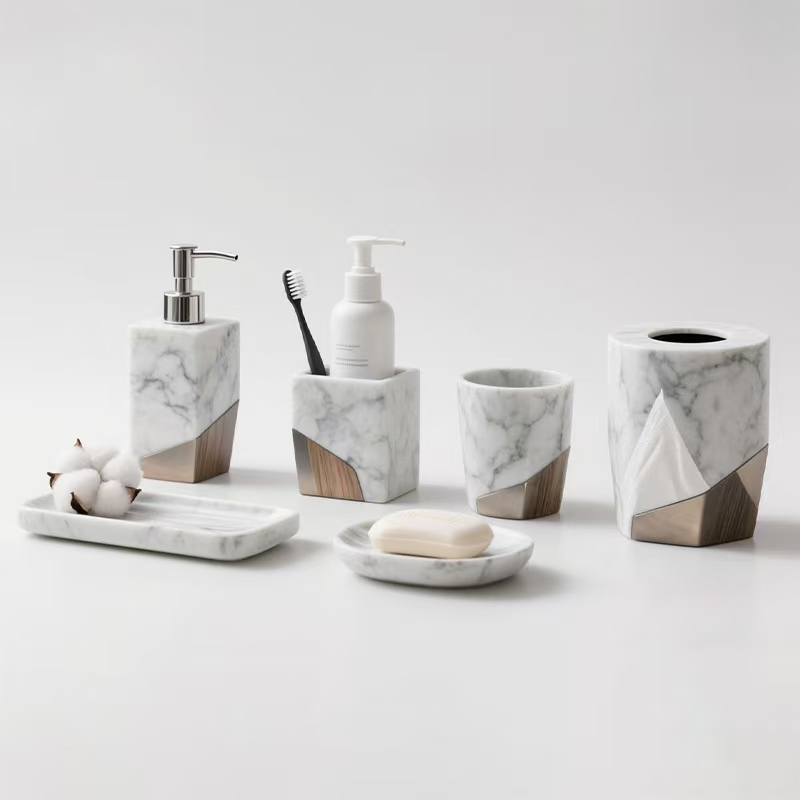White Marble Bathroom Accessories Set