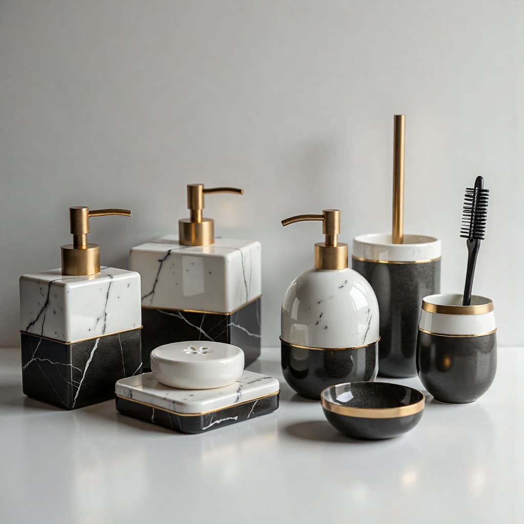 White Marble Bathroom Accessories Set