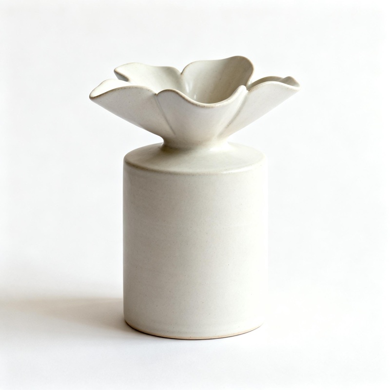 Petal-mouth cylindrical creamy white ceramic vase — soft-style table decor
